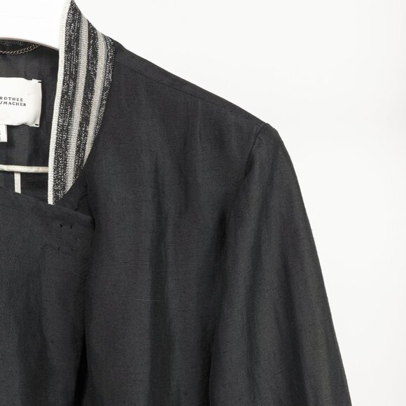 Dorothee Schumacher Black Linen Shantung Metallic-Collar Jacket - Picture 5 of 10